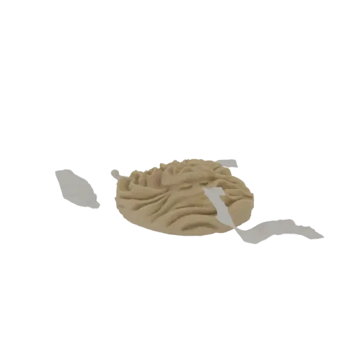 3D model of an abstract organic sculpture with flowing, textured surfaces in a neutral, earthy tone.