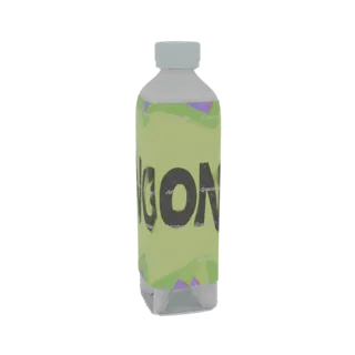 3D render of a translucent green bottle with a light blue cap and a prominent 'ICON' label in bold black text.