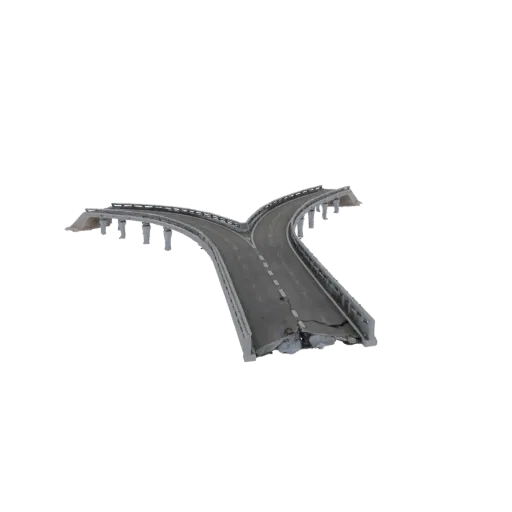 3D model of a destroyed highway with cracks and road fork