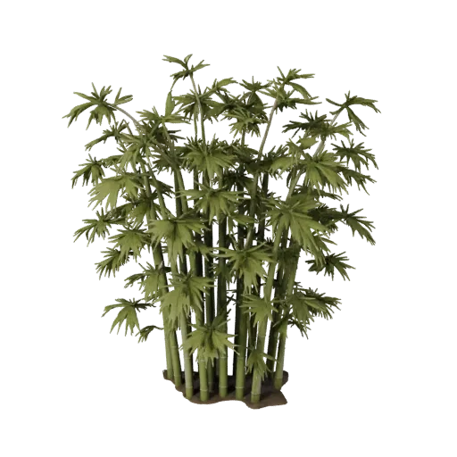 Bamboo Thicket Cluster Stylized 3D model, stylized isometric environment render, showing leaf clusters, terrain detail.