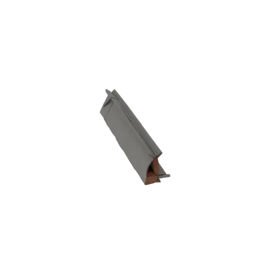 A 3D model of a gray folded paper airplane, angled and isolated on a black background.