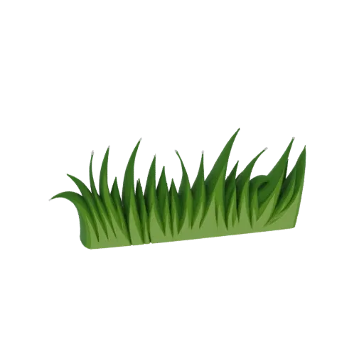 A 3D render of a stylized patch of vibrant green grass with sharp, defined blades.