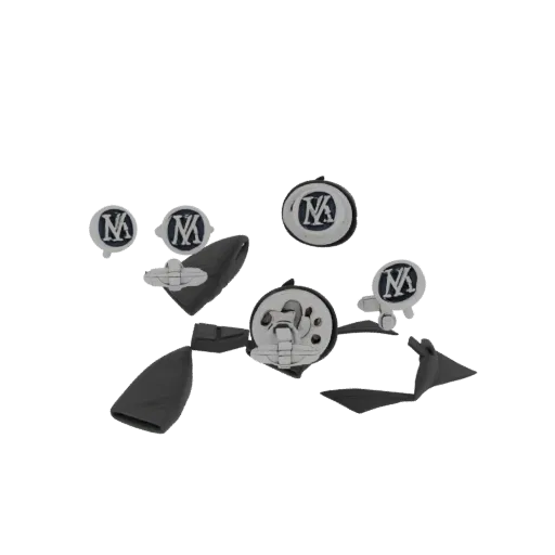 Monogram Style Cufflink render detail 3D model, studio profile shot, highlighting cufflink form and finish detail.