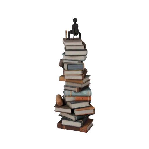 Cluttered Book Stack 3D model, three-quarter front view, Unreal Engine viewport, showing ceramic, form detail.