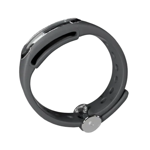 Medical Style Fitness Band 3D model, three-quarter front view, Unity viewport, showing silicone, wearable fit.
