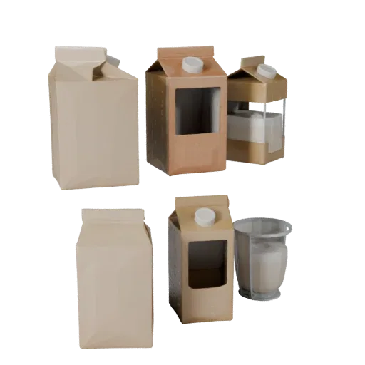 Sealed Milk Carton Low Poly 3D model, game viewport three-quarter view, showing cardboard, package massing.