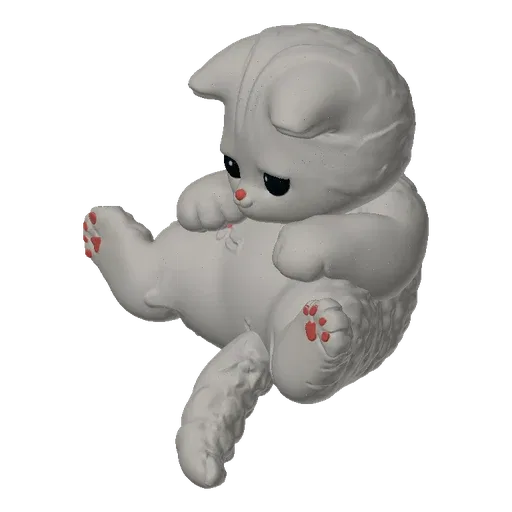 3D model of a cute white kitten sitting with its front paws up and hind legs extended, featuring pink paw pads.