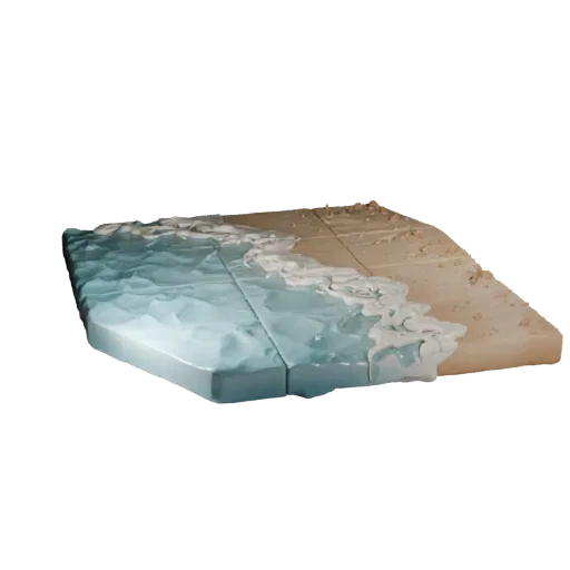 Beach Wave Edge Tile Stylized 3D model, stylized isometric environment render, showing wet stone, water edges.
