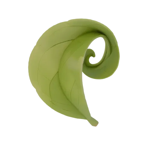 3D model of a green leaf spiraling on a white background.