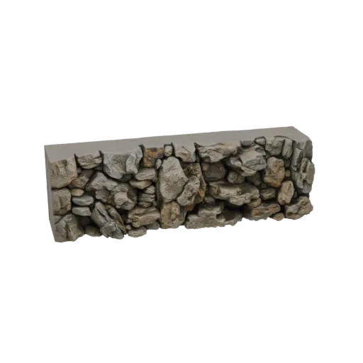 3D model of a section of a rustic stone wall with irregular rocks and concrete