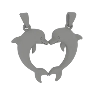 3D model of two gray dolphins forming a heart shape, with their heads close together and tails curving outwards.