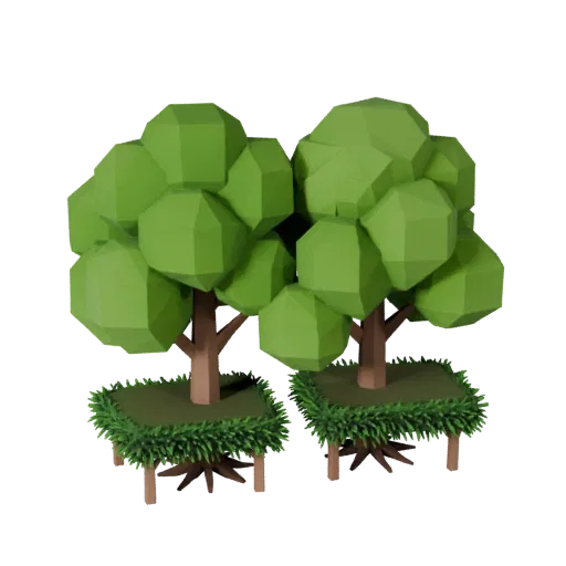 Hedge Row Kit Low Poly 3D model, game viewport three-quarter view, showing leaf clusters, layered vegetation clusters.