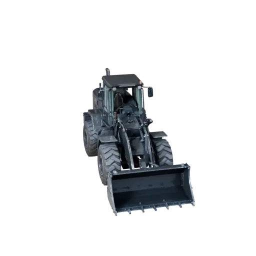 Construction Wheel Loader Product Viz 3D model, three-quarter studio product render, showing painted steel, form detail.