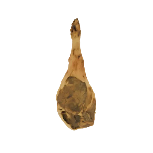 3D model of a raw beef steak with a bone, presented against a black background.