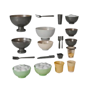 Picnic Salad Bowl Set Printable 3D model, isometric STL render, showing ceramic, arranged serving layout.