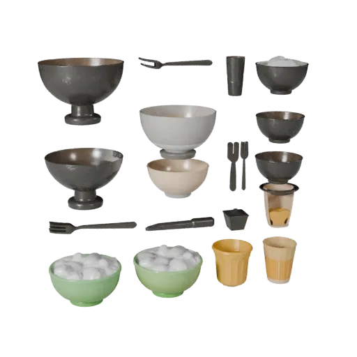 Picnic Salad Bowl Set Printable 3D model, isometric STL render, showing ceramic, arranged serving layout.