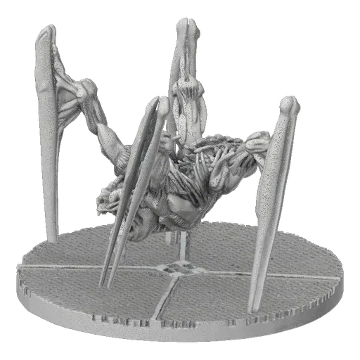 3D model of a grey alien arachnid creature with multiple legs, standing on a circular base.