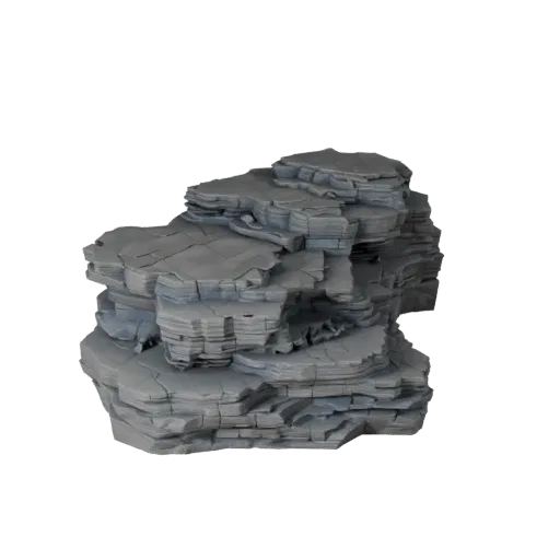 Coastal Rock Shelf Modular 3D model, isometric modular kit view, showing stratified stone, water edges.