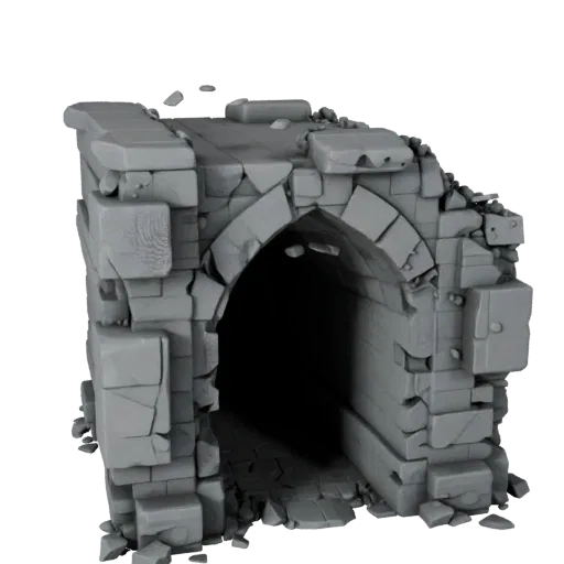 Collapsed Dungeon Corridor Stylized 3D model, stylized isometric environment render, showing aged stone, built remnants.