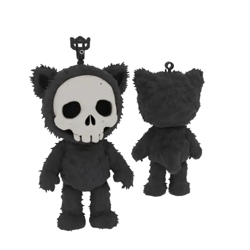 3D model of black plush skull toy SCP-1471, front and back view