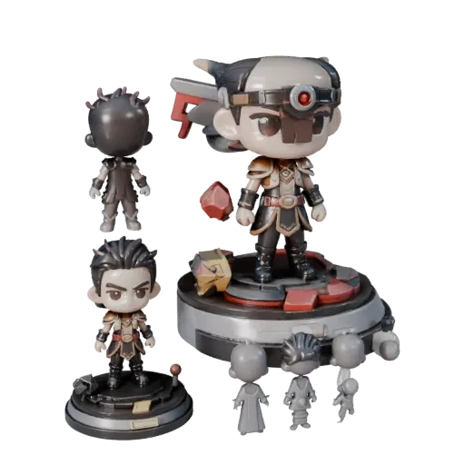 Chibi Figurine high poly 3D model preview showing pose, studio close-up view, toy proportion and material detail