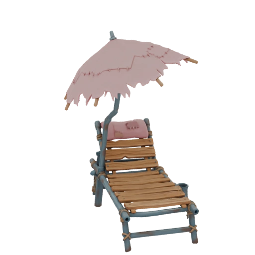 Pink Striped Beach Lounge Chair with Umbrella