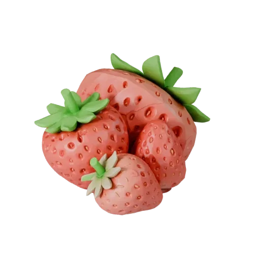 Sliced Strawberry Basket Printable 3D model, isometric STL render, showing skin pores, recognizable fruit forms.