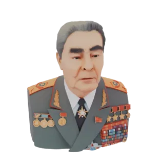 Modèle 3D du buste de Leonid Brejnev portant un uniforme militaire soviétique avec plusieurs médailles.