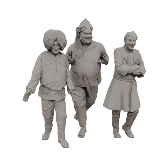 Three Cheerful Men in Traditional Attire 3D Model