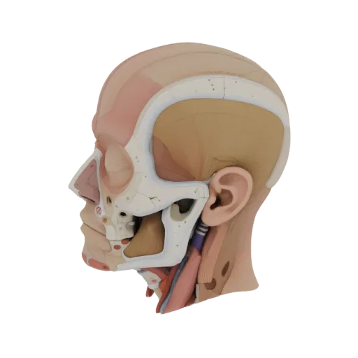 Modular Head Anatomy Kit 3D model, side profile view, technical viewport render, showing material detail and scale.