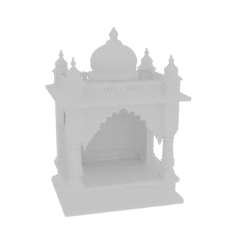 3D-Modell eines verzierten weißen Marmortempels mit kunstvollen Schnitzereien und Kuppel, konzipiert für Hausaltäre.