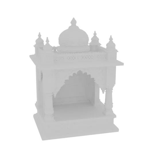 Modèle 3D d'un temple orné en marbre blanc avec sculptures complexes et dôme, conçu pour les autels domestiques.