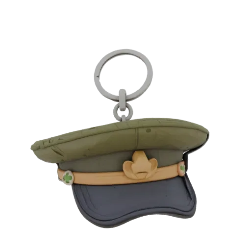 3D model of a khaki officer cap keychain with a gold band
