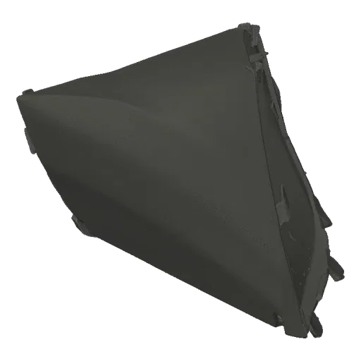 A 3D render of a minimalist geometric wall panel with subtle angular facets and a neutral gray finish, presented against a bl