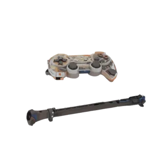 Cyberpunk-Controller und Flöte 3D-Modell auf weißem Hintergrund