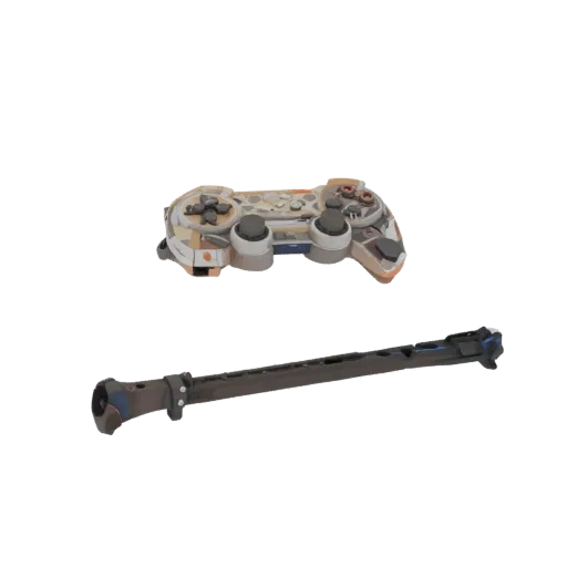Cyberpunk gamepad and flute 3D model on a white background
