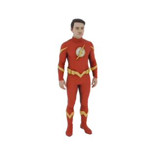 3D model of the Red Flash superhero in his classic red suit with yellow lightning bolt emblem and accents.