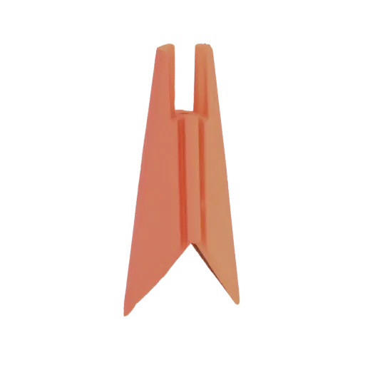 3D model of an abstract geometric stand with angular sides and a V-shaped base, rendered in a warm gradient.