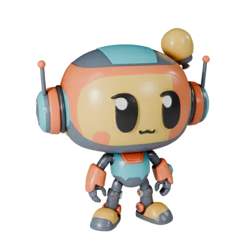Robot Mascot Character stylized 3D model preview showing pose, three-quarter game view and surface detail