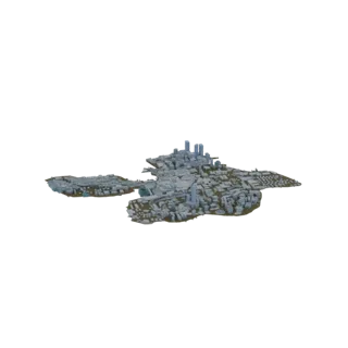 3D-Rendering einer futuristischen Stadt auf einer großen schwebenden Insel, die detaillierte Wolkenkratzer und städtische Str