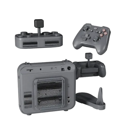 Modelo 3D de Visualização de Produto Next Gen Arcade Stick, renderização de estúdio em três quartos, mostrando plástico fosco