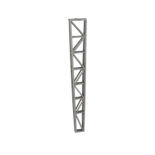 A 3D model of a gray, tapered lattice tower section with a repeating triangular truss pattern, isolated on a white background