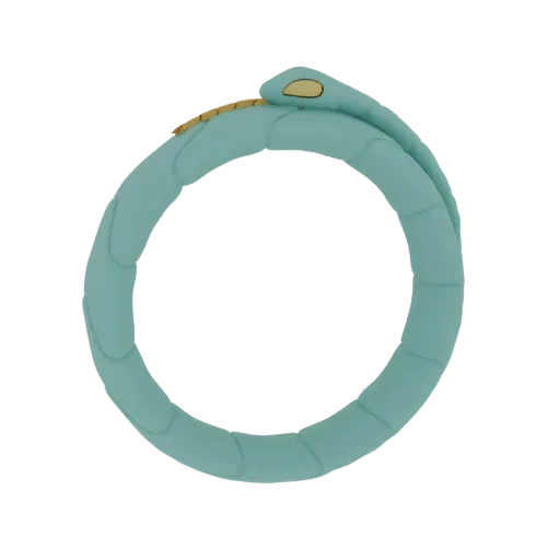 3D-Modell einer türkisfarbenen Ouroboros-Schlange, die einen perfekten Kreis bildet, mit goldenen Akzenten an Kopf und Wirbel