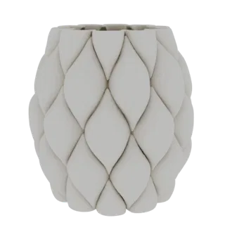 A 3D render of a light-colored vase with a unique pillowed geometric pattern, set against a white background.