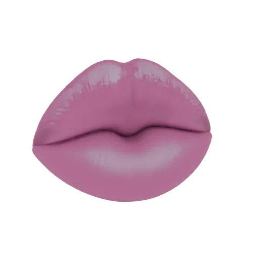 A 3D render of glossy pink lips with a high-shine finish against a black background.