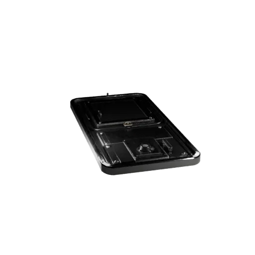 Modern Pressure Plate 3D model, three-quarter front view, Unity viewport, showing metal hinges, form detail.