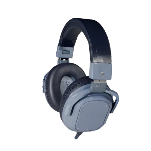 Retro Noise Canceling Headset Low Poly 3D model, game viewport three-quarter view, showing soft ear pads, form detail.