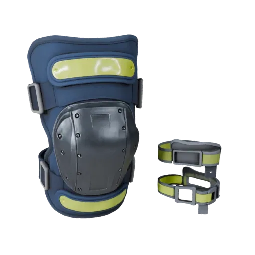 Rescue Knee Pads Modular 3D model, isometric modular kit view, showing transparent shields, protective silhouette.