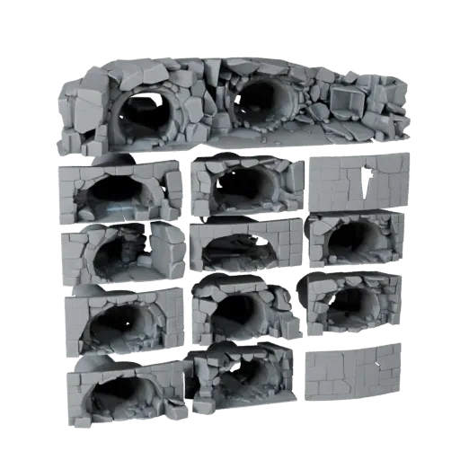 Ice Cave Passage Modular 3D model, isometric modular kit view, showing aged stone, snow banks.