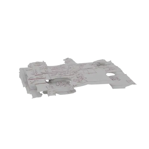 3D model of a grey sci-fi cruiser ship with red-lined details, viewed from a side angle against a white background.